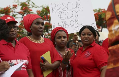 Members of various civil society organisations (CSOs) protest against the delay in securing the release of the abducted schoolgirls who were kidnapped, in Abuja