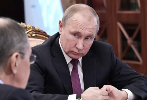 Russian President Vladimir Putin looks on during a meeting with Defence Minister Sergei Shoigu and Foreign Minister Sergei Lavrov at the Kremlin in Moscow, Russia, February 2, 2019. PHOTO BY REUTERS/Sputnik/Alexei Nikolsky/Kremlin 