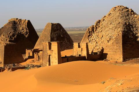 Creeping desert sands surround the Royal Cemeteries of Meroe Pyramids in Begrawiya at River Nile State, Sudan, November 10, 2019. PHOTO BY REUTERS/Mohamed Nureldin Abdallah