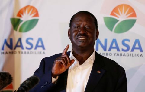 Kenyan opposition leader Raila Odinga, the presidential candidate of the National Super Alliance (NASA) coalition, address a news conference on the concluded presidential election in Nairobi, Kenya, August 9, 2017. PHOTO BY REUTERS/Thomas Mukoya