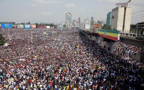 Ethiopians attend a rally in support of the new Prime Minister Abiy Ahmed in Addis Ababa, Ethiopia, June 23, 2018. PHOTO BY REUTERS/Stringer