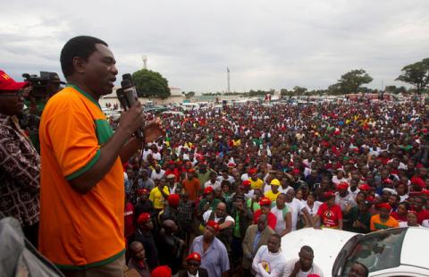 United Party for National Development (UPND) presidential candidate Hakainde Hichilema speaks at a rally in Lusaka, Zambia, January 18, 2015. PHOTO BY REUTERS/Rogan Ward