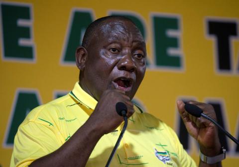 South African President Cyril Ramaphosa speaks during a rally celebrating the 107th anniversary of the African National Congress in Durban, South Africa, January 8, 2019. PHOTO BY REUTERS/Rogan Ward