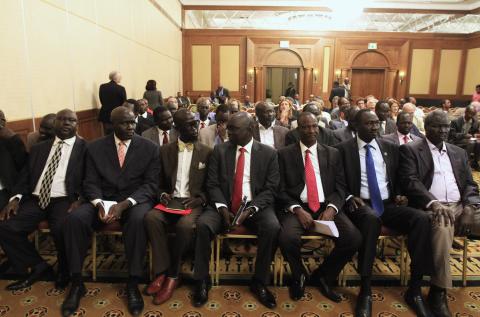 Members of South Sudan rebel delegation attend the opening ceremony of South Sudan's negotiation in Ethiopia's capital Addis Ababa