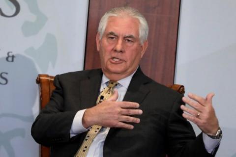 U.S. Secretary of State Rex Tillerson speaks on Relationship with India for the Next Century at the Center for Strategic and International Studies (CSIS) in Washington, U.S., October 18, 2017. PHOTO BY REUTERS/Yuri Gripas