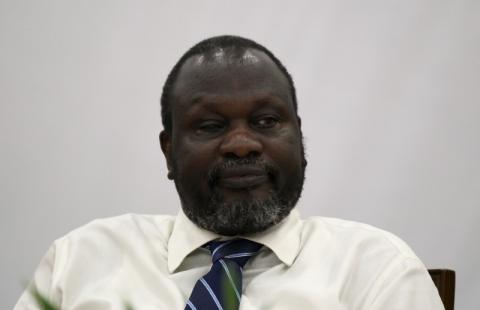 South Sudan's opposition leader Riek Machar attends a briefing ahead of his return to South Sudan as vice president, in Ethiopia's capital Addis Ababa, April 9, 2016. PHOTO BY REUTERS/Tiksa Negeri