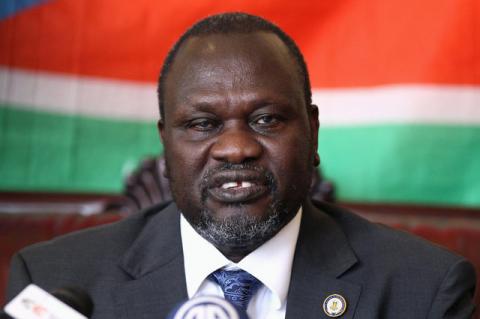 South Sudan's rebel leader Riek Machar addresses a news conference in Addis Ababa, Ethiopia, October 18, 2015. PHOTO BY REUTERS/Tiksa Negeri