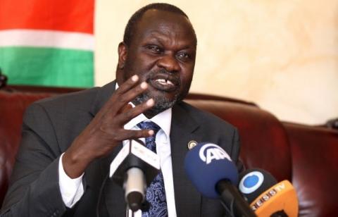 South Sudan's rebel leader Riek Machar addresses a news conference in Ethiopia's capital Addis Ababa, October 18, 2015. PHOTO BY REUTERS/Tiksa Negeri