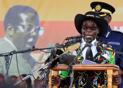 President Robert Mugabe speaks to supporters gathered to celebrate his 93rd birthday at Matopas near Bulawayo, Zimbabwe, February 25, 2017. PHOTO BY REUTERS/Philimon Bulawayo