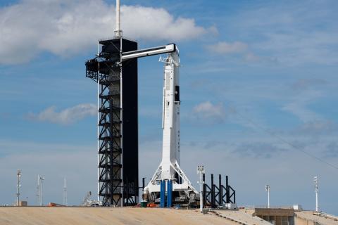 A SpaceX Falcon 9 carrying the Crew Dragon spacecraft sits on launch pad 39A prior to the uncrewed test flight to the International Space Station from the Kennedy Space Center in Cape Canaveral, Florida, U.S., March 1, 2019. PHOTO BY REUTERS/Mike Blake