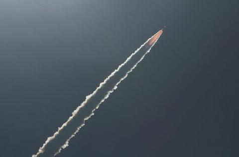 India's Polar Satellite Launch Vehicle (PSLV) C45, carrying Electromagnetic Spectrum Measurement satellite 'EMISAT' and 28 other satellites, lifts off from the Satish Dhawan Space Centre in Sriharikota, India, April 1, 2019. PHOTO BY REUTERS/P. Ravikumar