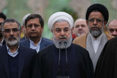 Iran's President Hassan Rouhani speaks during his visit to the shrine of the founder of the Islamic Republic, Ayatollah Ruhollah Khomeini, south of Tehran, Iran, January 30, 2019. PHOTO BY REUTERS/Official President website