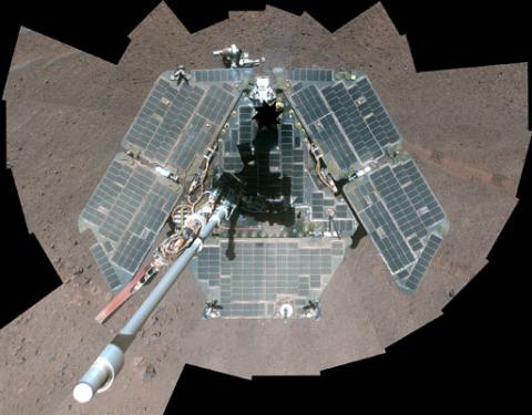 A self-portrait of NASA's Mars Exploration Rover Opportunity, a combination of multiple frames taken by Opportunity's panoramic camera (Pancam) during March 22 through March 24, 2014 on planet Mars is seen in this NASA/JPL-Caltech image released on April 17, 2014. PHOTO BY REUTERSCourtesy NASA/JPL-Caltech/Cornell University/Arizona State University