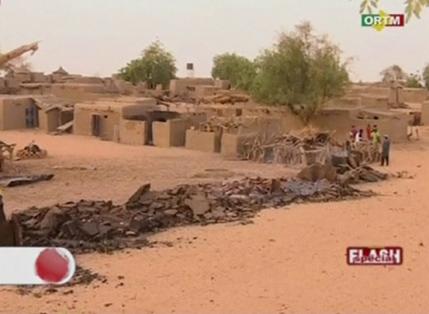 A pile of rubble is seen in the village of Sobame Da, which was attacked overnight on Monday morning, in this still image taken from a footage released by ORTM and shot on June 10, 2019, Mali. PHOTO BY REUTERS/ORTM