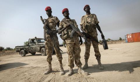 SPLA soldiers secure Bor airport, 200 km (124 miles) north of Juba, a day after its recapture by government SPLA forces