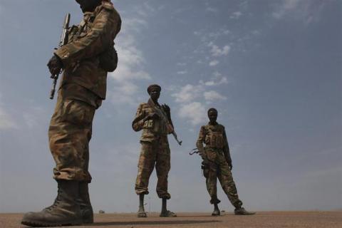 Sudan People's Liberation Army (SPLA) soldiers guard the airport in Malakal