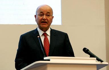 Iraq's President Barham Salih attends a forum in Baghdad, Iraq, February 4, 2019. PHOTO BY REUTERS/Wissm al-Okili