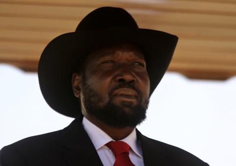 South Sudan's President Salva Kiir is pictured after he arrived at Khartoum Airport