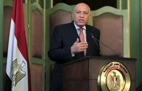 Egyptian Foreign Minister Sameh Shoukry speaks during a news conference after a meeting with his Italian counterpart Paolo Gentiloni at the foreign ministry in Cairo, Egypt, July 13, 2015. PHOTO BY REUTERS/Mohamed Abd El Ghany