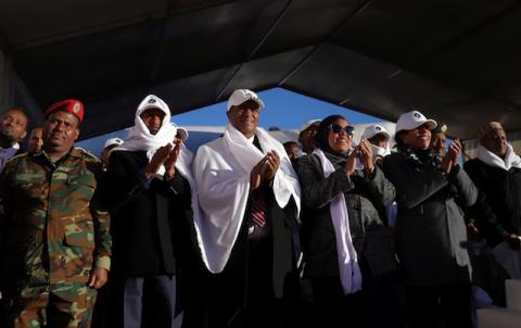 Ethiopians celebrate as they watch a live transmission of the Ethiopian ETRSS-1 Satellite launch into space at the Entoto Observatory and Research Center on the outskirts of Addis Ababa, Ethiopia, December 20, 2019. PHOTO BY REUTERS/Tiksa Negeri