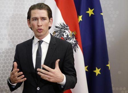 Austrian Foreign Minister Sebastian Kurz addresses the media after a meeting with Britain's Foreign Secretary Philip Hammond in Vienna, October 29, 2014. PHOTO BY REUTERS/Leonhard Foeger