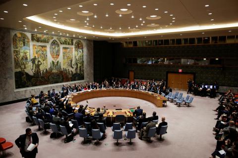 Members of the United Nations Security Council vote for ceasefire to Syrian bombing in eastern Ghouta, at the United Nations headquarters in New York, U.S., February 24, 2018. PHOTO BY REUTERS/Eduardo Munoz