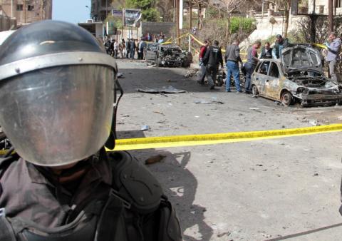 A security personnel stands guard, during the forensics team investigation of a bombing in Alexandria, Egypt, March 24, 2018. PHOTO BY REUTERS/Fawzy Abdel Hamied