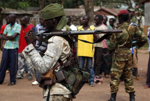 Seleka commander General Yaya Mahamat addresses troops in Bangui