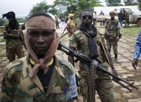 Seleka fighters stand in their base before a mission in the town of Lioto