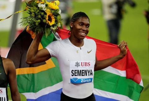 Caster Semenya of South Africa celebrates winning the Women's 800m. PHOTO BY REUTERS/Moritz Hager