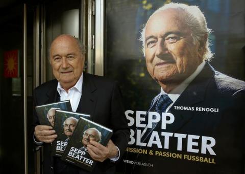 Former FIFA President Sepp Blatter poses for the media before the presentation of the book "Sepp Blatter - Mission & Passion Football" by author Thomas Renggli in Zurich, Switzerland, April 21, 2016. PHOTO BY REUTERS/Arnd Wiegmann