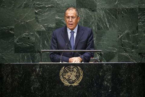 Russia's Foreign Minister Sergei Lavrov addresses the 69th United Nations General Assembly at the U.N. headquarters in New York
