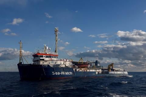 The migrant search and rescue ship Sea-Watch 3, operated by German NGO Sea-Watch, is seen off the coast of Malta in the central Mediterranean, January 4, 2019. PHOTO BY REUTERS/Darrin Zammit Lupi