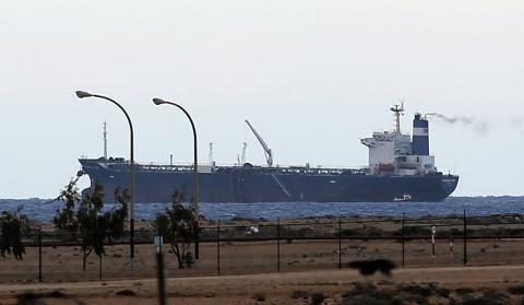 A North Korean-flagged tanker, the Morning Glory, is seen docked at the Es Sider export terminal in Ras Lanuf