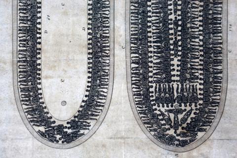 A section of a print of the Brookes Slave Ship diagram dated 1791 forms part of the collection in the Wilberforce House Museum in Hull, Britain, July 5, 2019. According to the museum the print is arguably one of the most recognisable images from the campaign to abolish the Transatlantic Slave Trade in Britain. The publication of this image provided the public with a clear visual representation of conditions on board slave ships for the first time. PHOTO BY REUTERS/Russell Boyce