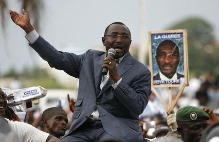 Union des Forces Republicaines (UFR) leader and presidential candidate Sidya Toure speaks during a campaign rally at the yard next to the parliament building in Conakry, June 23, 2010. PHOTO BY REUTERS/Luc Gnago