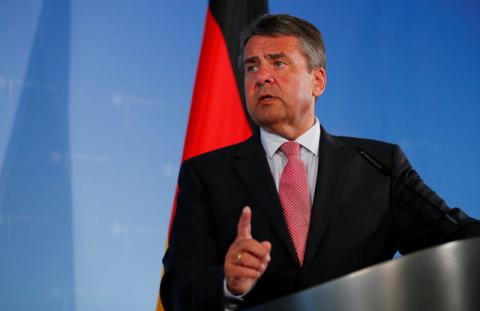 German Foreign Minister Sigmar Gabriel addresses a news conference in Berlin, Germany, July 20, 2017, after he has interrupted his summer vacation and returned to Berlin to discuss a deepening crisis in relations with Turkey over the arrest of human rights activists. PHOTO BY REUTERS/Fabrizio Bensch