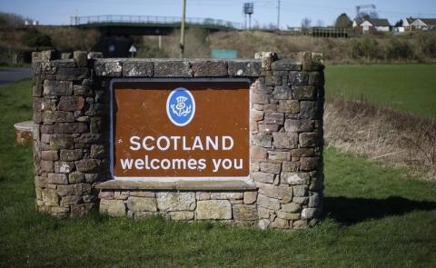 A welcome sign is seen outside Gretna, Scotland