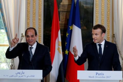 French President Emmanuel Macron and Egyptian President Abdel Fattah al-Sisi attend a news conference at the Elysee Palace in Paris, France, October 24, 2017. PHOTO BY REUTERS/Philippe Wojazer