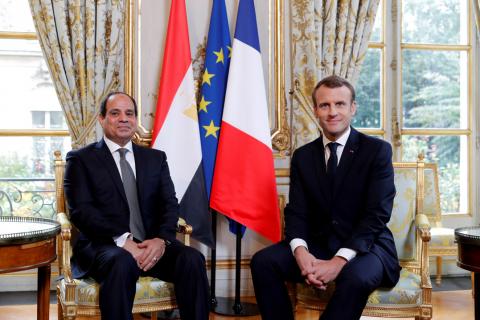 French President Emmanuel Macron meets with Egyptian President Abdel Fattah al-Sisi at the Elysee Palace, in Paris, France, October 24, 2017. PHOTO BY REUTERS/Philippe Wojazer