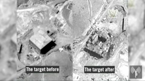 A still frame taken from video material released on March 21, 2018 shows a combination image of what the Israeli military describes is before and after an Israeli air strike on a suspected Syrian nuclear reactor site near Deir al-Zor on Sept 6, 2007. PHOTO BY REUTERS/IDF