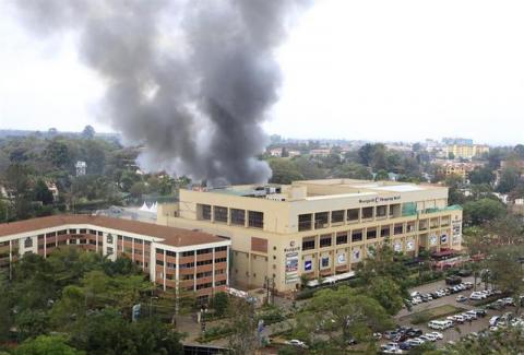 Smoke rises from the Westgate shopping centre after explosions at the mall in Nairobi