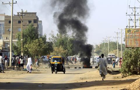 A tire is seen burning during anti-government protests in Khartoum, Sudan, January 24, 2019. PHOTO BY REUTERS/Mohamed Nureldin Abdallah