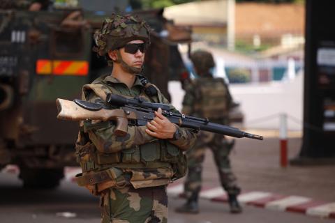 A French sniper holds his rifle in Bangui