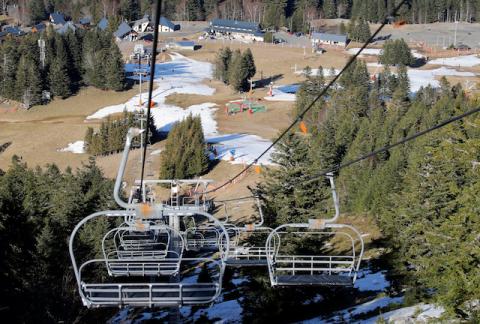 A general view shows the ski resort of The Mourtis, as the ski slopes are closed due to lack of snow in Boutx, France, February 10, 2020. PHOTO BY REUTERS/Regis Duvignau