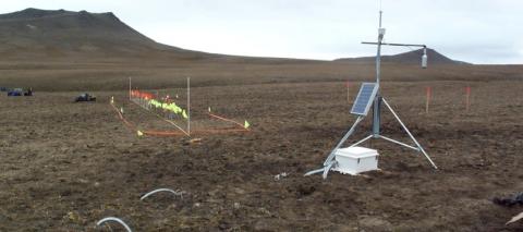 Solar-powered scientific equipment records data in a landscape of intact Arctic permafrost near Isachsen, Canada in this handout photo released June 18, 2019. The image was captured by researchers from the University of Alaska, Fairbanks in 2005. PHOTO BY REUTERS/Vladimir E. Romanovsky