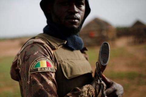 A Malian Armed Forces (FAMa) patch worn by a soldier is pictured during the Operation Barkhane in Ndaki, Mali, July 29, 2019. PHOTO BY REUTERS/Benoit Tessier