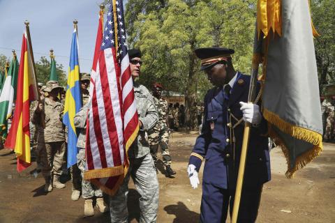 Soldiers participate in the opening ceremony of Flintlock 2015, an exercise organized by the US military in Ndjamena, February 16, 2015. PHOTO BY REUTERS/Emmanuel Braun