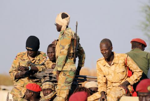 Armed members of the South Sudanese security forces are seen during a ceremony marking the resumption of crude oil pumping at the Unity fields in South Sudan, January 21, 2019. PHOTO BY REUTERS/Samir Bol