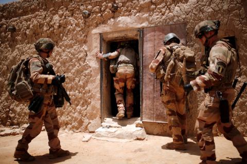 French soldiers of the "Belleface" Desert Tactical Group (GTD) conduct an area control operation in Ndaki, Mali, July 27, 2019. PHOTO BY REUTERS/Benoit Tessier